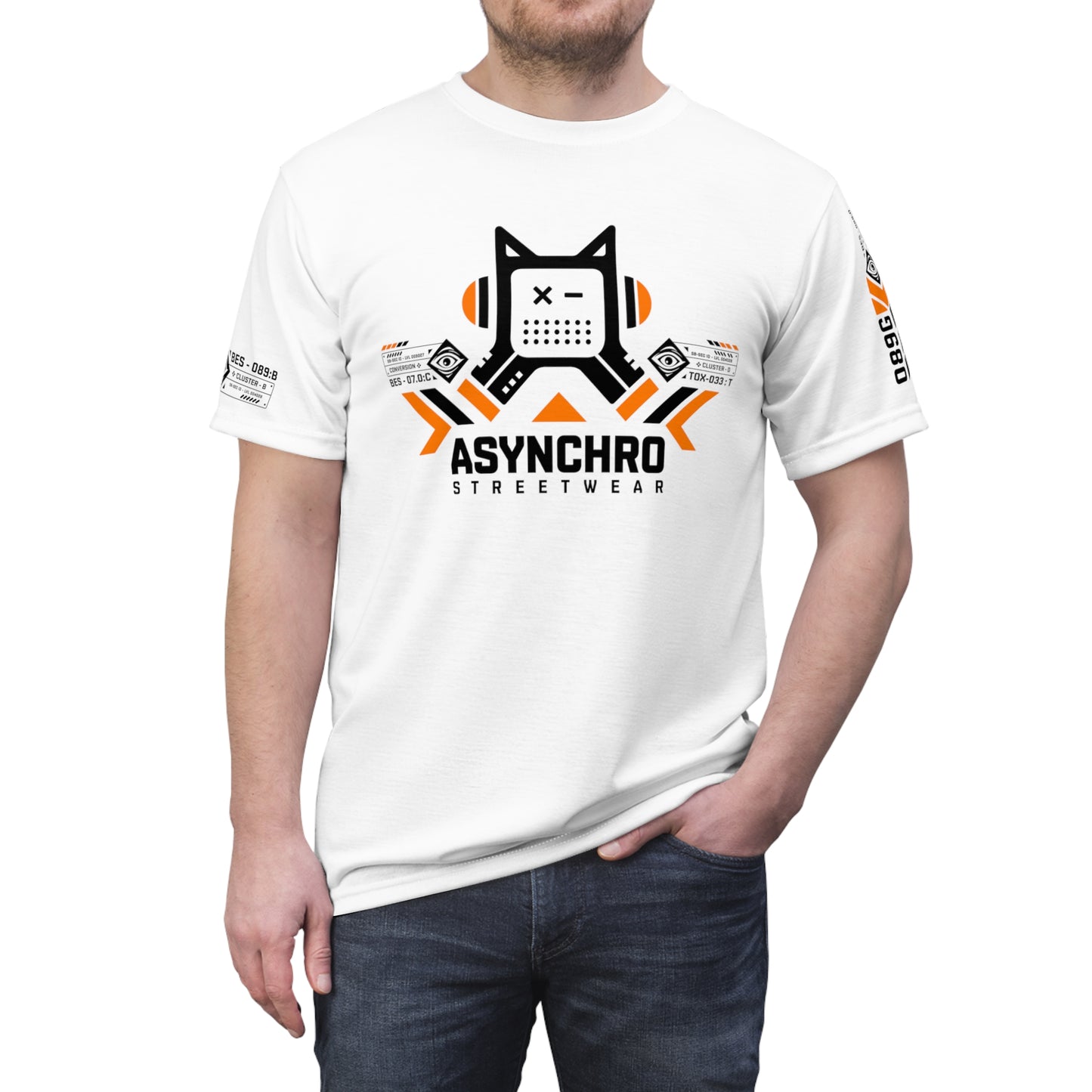 02 Kitty White Black and Orange - Unisex Cut & Sew Tee (AOP)