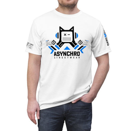 01 Kitty White Black and Blue - Unisex Cut & Sew Tee (AOP)